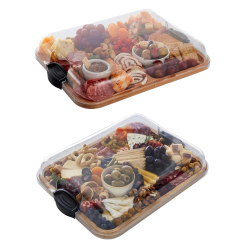 Bamboo Charcuterie Board with Locking Lid Cheese Board with Black Handles