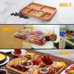 Bamboo Charcuterie Board with Locking Lid Cheese Board with Black Handles