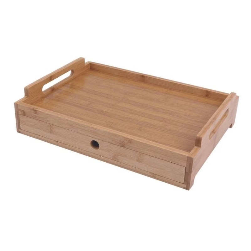 Bamboo Food Serving Tray With Drawer
