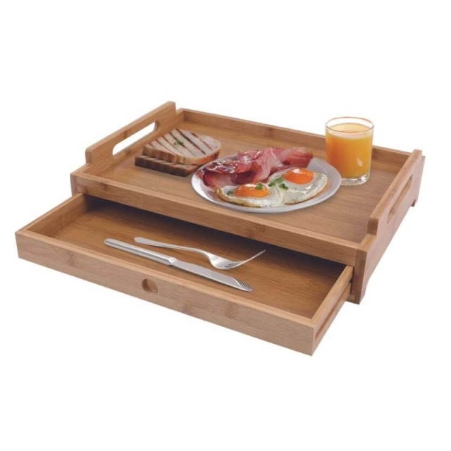 Bamboo Food Serving Tray With Drawer