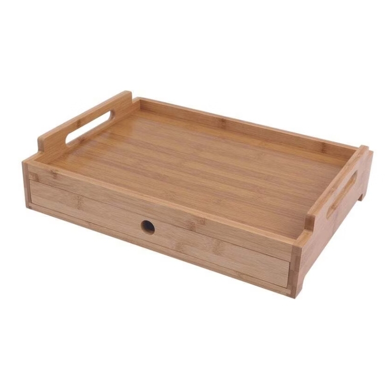 Bamboo Food Serving Tray With Drawer