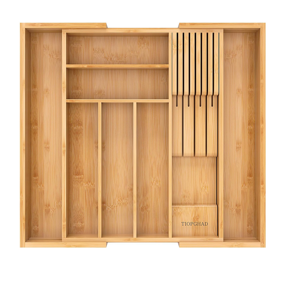 Expandable Utensil Holder Cutlery Tray Flatware Organization Bamboo Silverware Drawer Organizer Kitchen