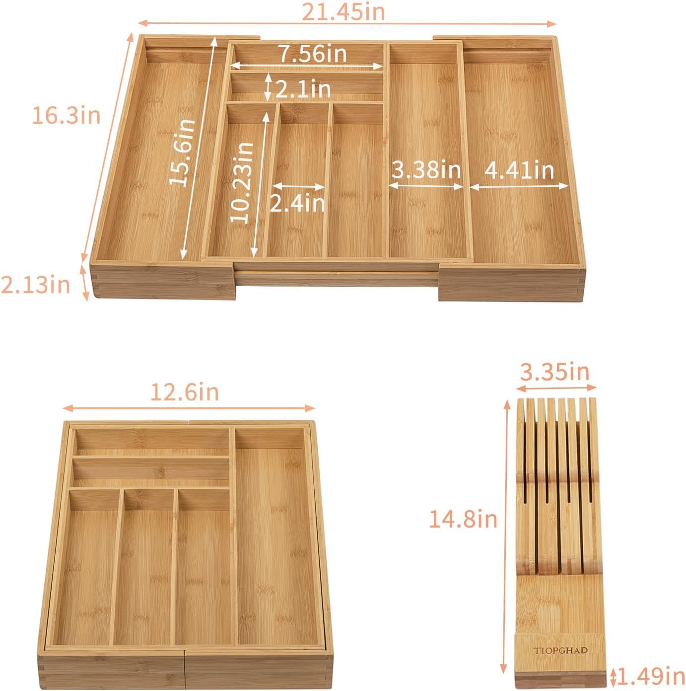 Expandable Utensil Holder Cutlery Tray Flatware Organization Bamboo Silverware Drawer Organizer Kitchen