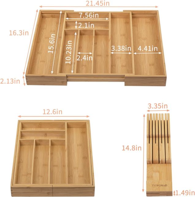 Expandable Utensil Holder Cutlery Tray Flatware Organization Bamboo Silverware Drawer Organizer Kitchen
