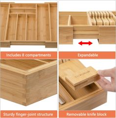 Expandable Utensil Holder Cutlery Tray Flatware Organization Bamboo Silverware Drawer Organizer Kitchen