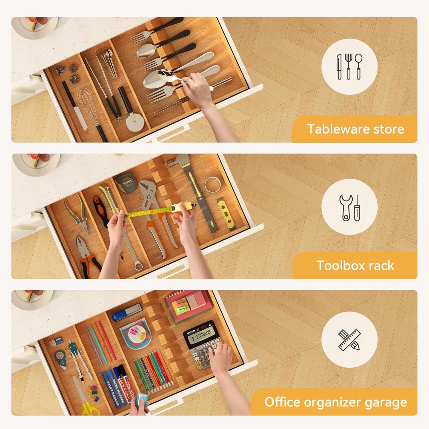 Bamboo Silverware Drawer Organizer