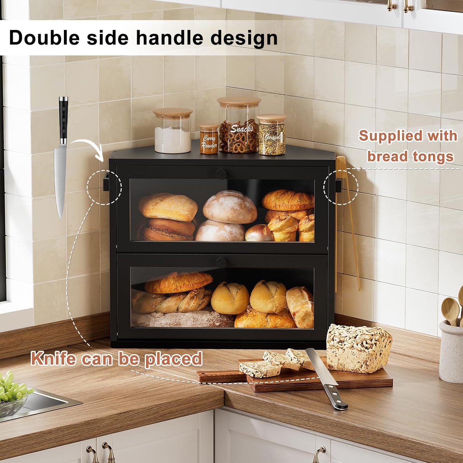 Corner Bread Box for Kitchen Countertop