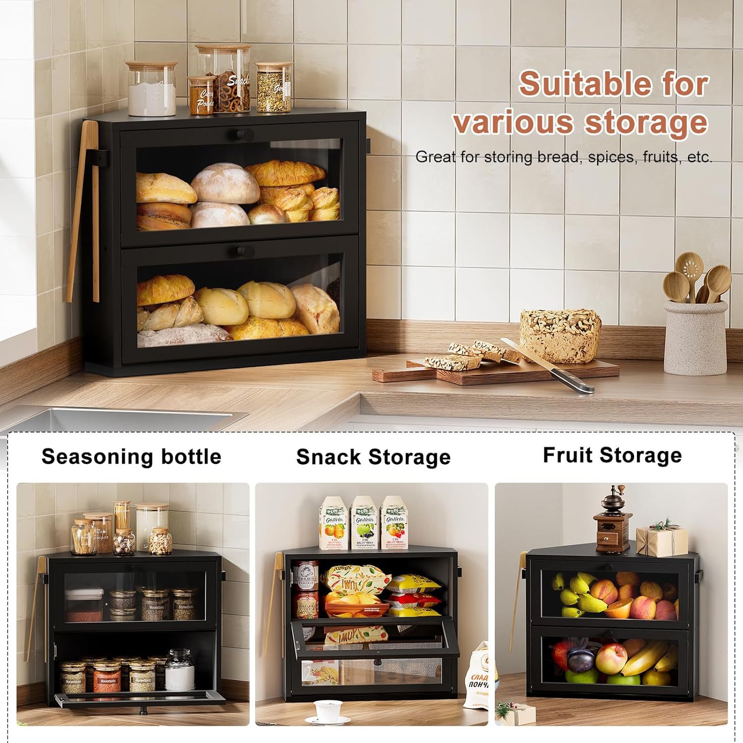 Corner Bread Box for Kitchen Countertop