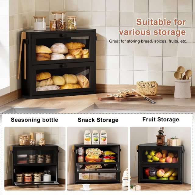 Corner Bread Box for Kitchen Countertop