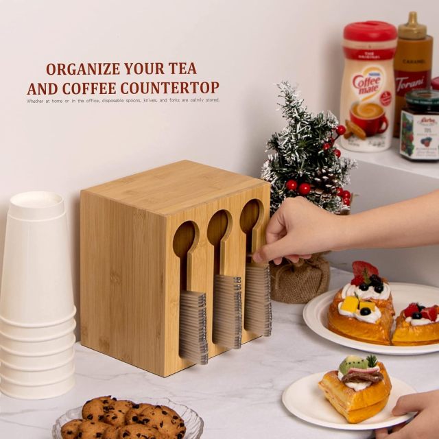 Bamboo Utensil Dispenser for Spoons and Forks