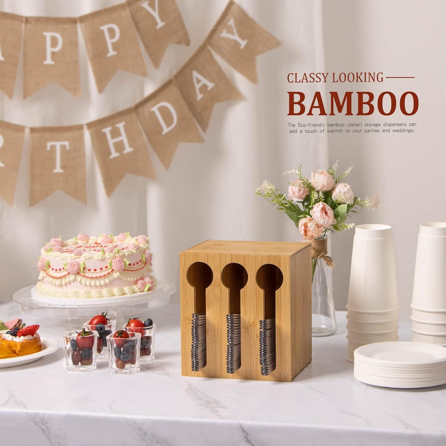 Bamboo Utensil Dispenser for Spoons and Forks