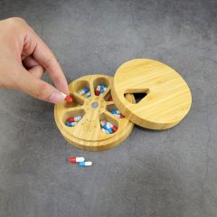 Bamboo Wood Pill Organizer for Medicine Vitamin Weekly