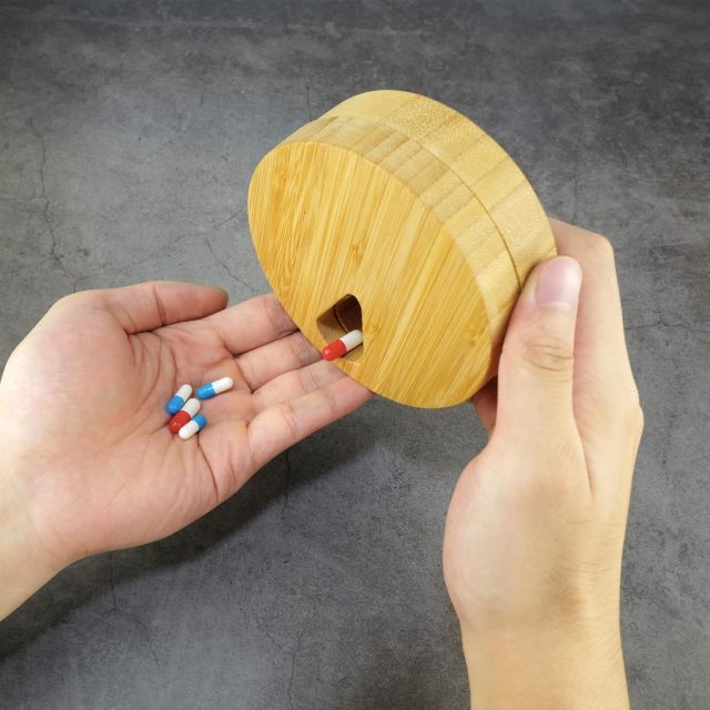 Bamboo Wood Pill Organizer for Medicine Vitamin Weekly