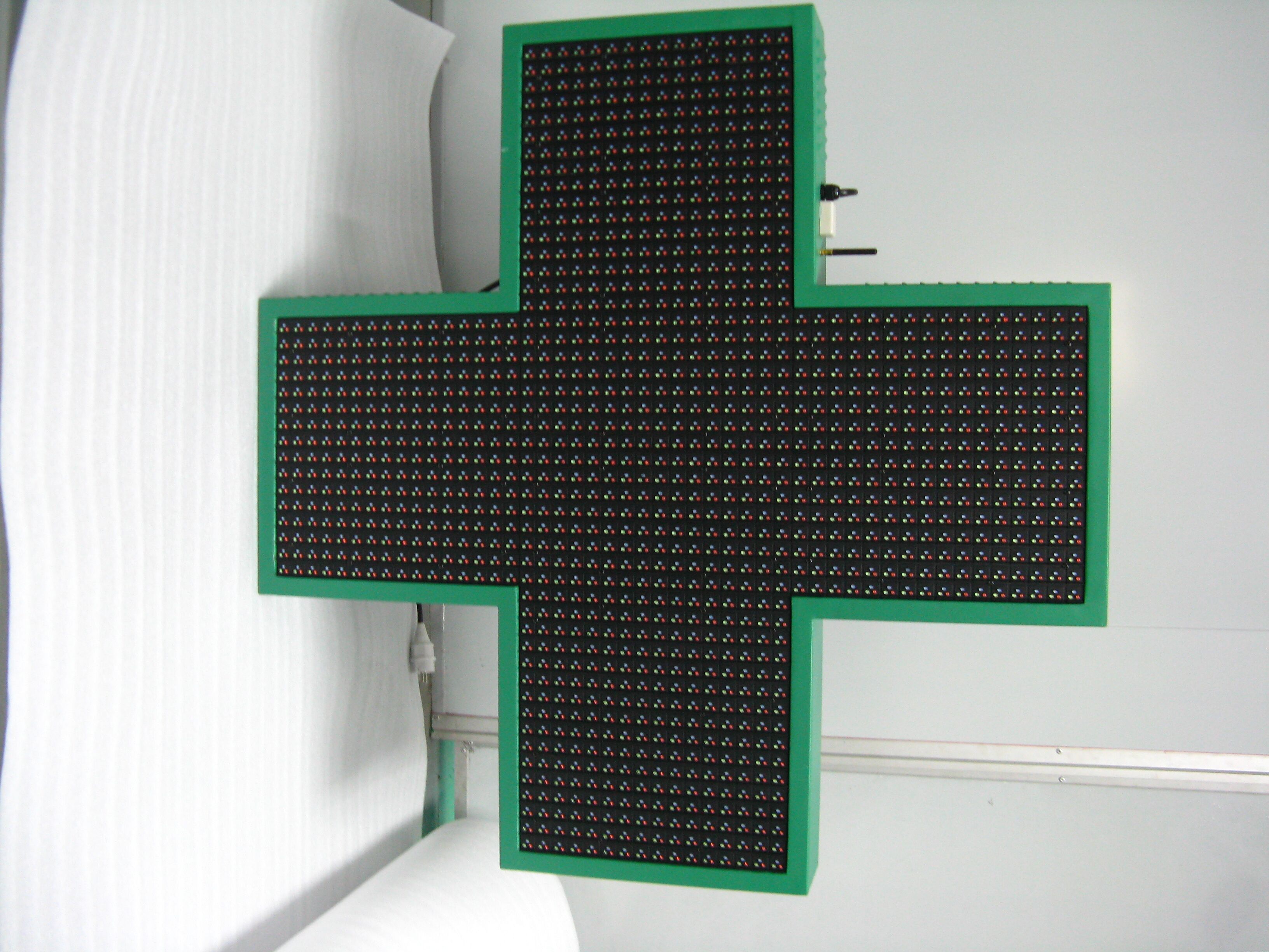 P10 led pharmacy cross sign customized waterproof double sides outdoor pharmacy cross led display 1000mm