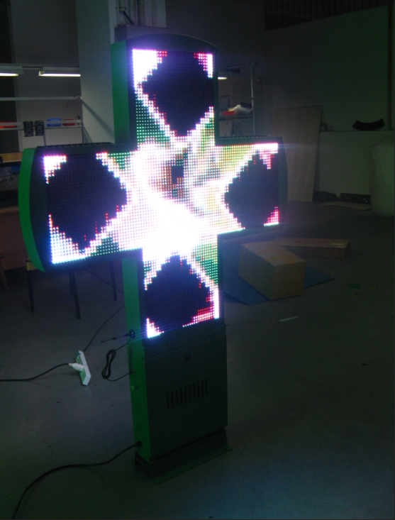 P10 led pharmacy cross sign customized waterproof double sides outdoor pharmacy cross led display 1000mm