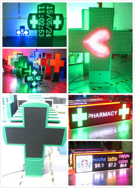 P8 led crosses 80mm full color LED cross display signs waterproof double sides pharmacy cross led for drugstore
