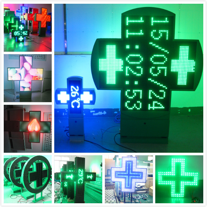 Flashing pharmacy cross LED simple led cross displays outdoor waterproof IP65 customized led cross sign display 60mm