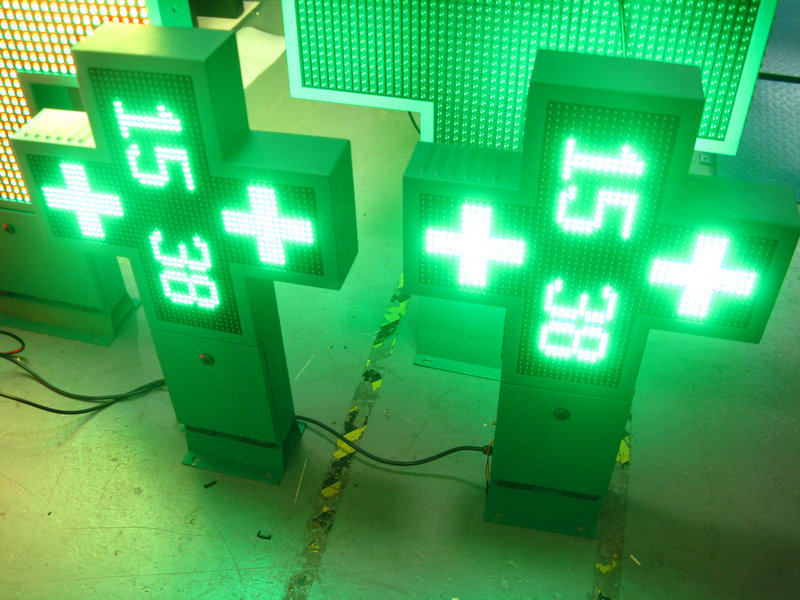 P10 led pharmacy sign board 500mm rgb led pharmacy cross display outdoor pharmacy display shop sign double sided
