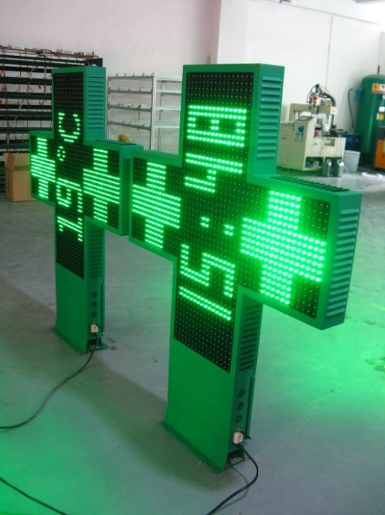 P20 Outdoor display structure with cross led pharmacy double sided cross led pharmacy display shop sign 1000mm green blue red