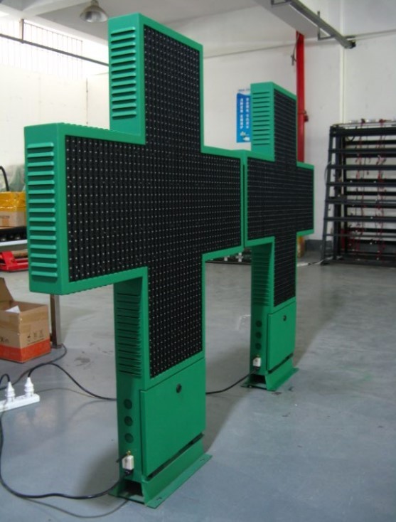 P20 Outdoor display structure with cross led pharmacy double sided cross led pharmacy display shop sign 1000mm green blue red