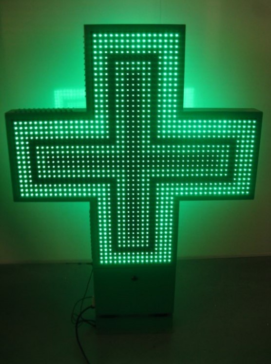 P20 Outdoor display structure with cross led pharmacy double sided cross led pharmacy display shop sign 1000mm green blue red