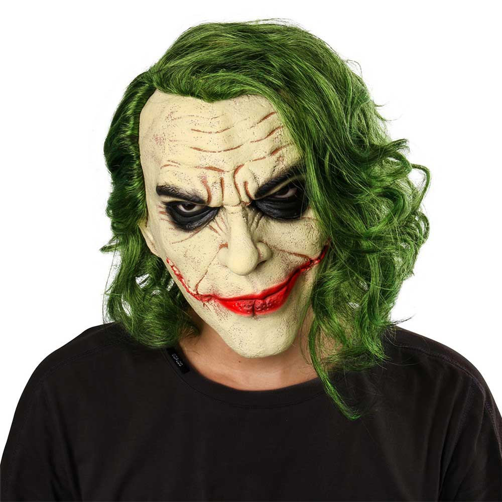 Joker Face Mask Movie Batman The Dark Knight Halloween Cosplay Horror Scary Clown Mask with Green Hair Wig