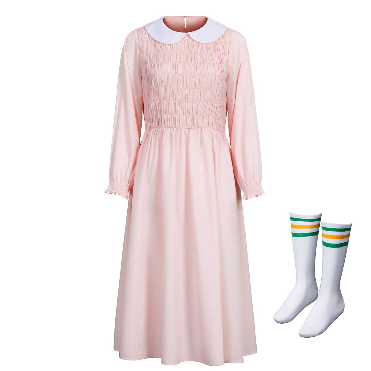 Eleven Girl's Pink Dress Stranger Things Season 1 Beading Cosplay  Costume Including Socks