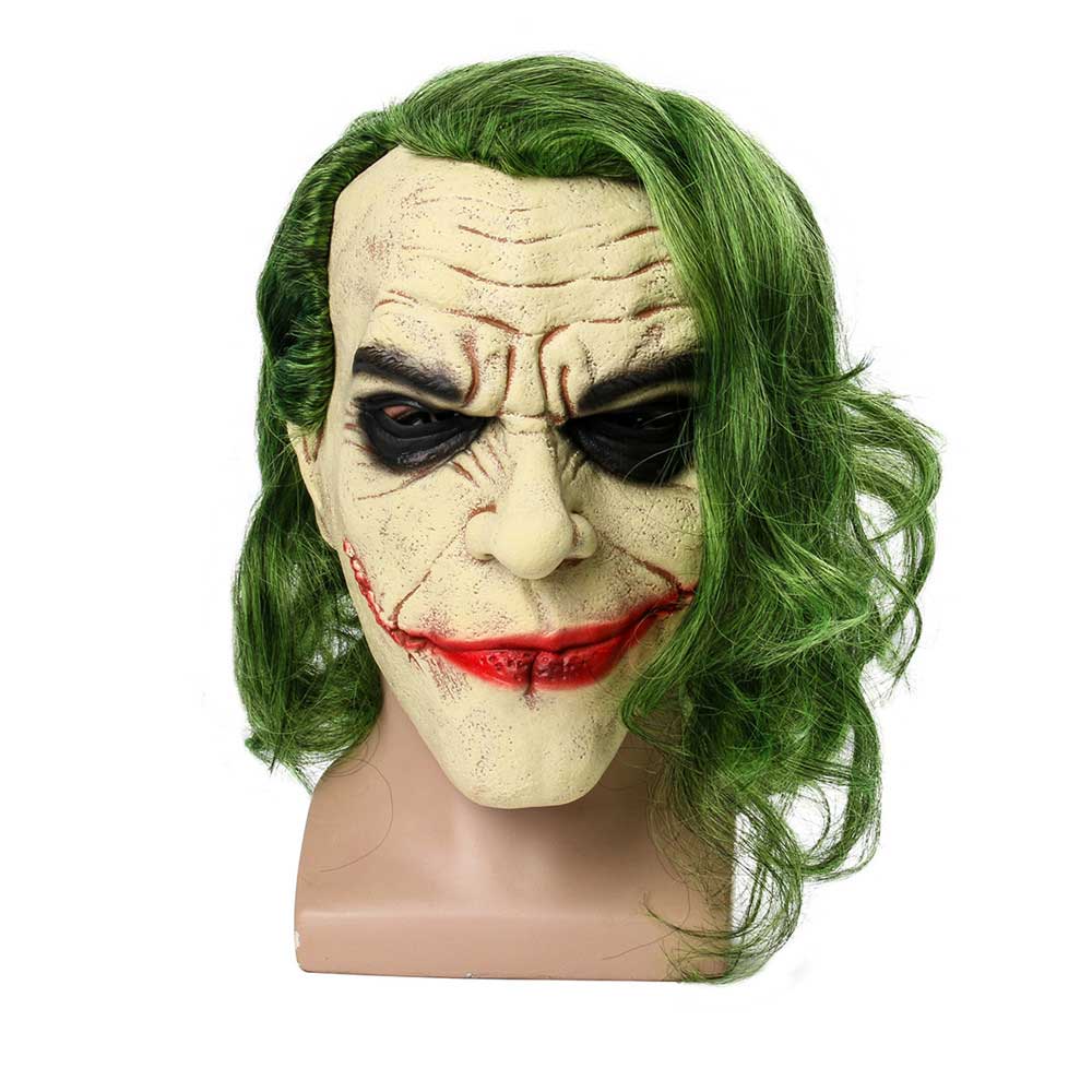 Joker Face Mask Movie Batman The Dark Knight Halloween Cosplay Horror Scary Clown Mask with Green Hair Wig