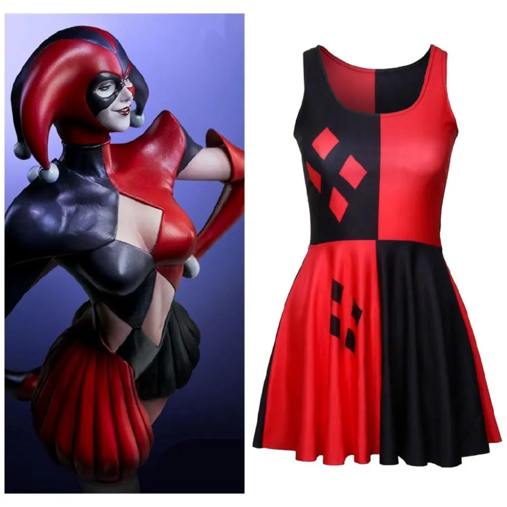Harley Quinn Dress Female Joker DC Comic Suicide Squade Halloween Cosplay  Costume-Takerlama