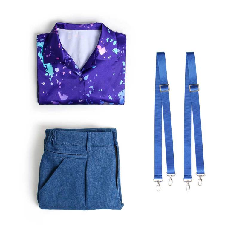 Stranger Things Season 3 Eleven Cosplay Costume Adult Purple Shirt Suspender Pants In Stock-Takerlama