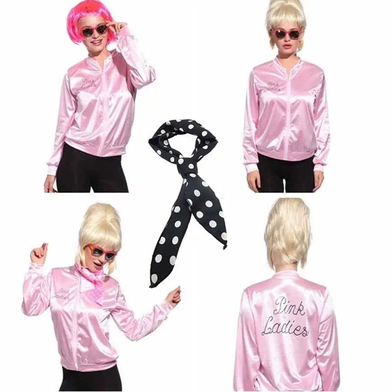 Pink Ladies Jacket Grease 2 Sandy Cosplay Costume With Scarf Adults ...