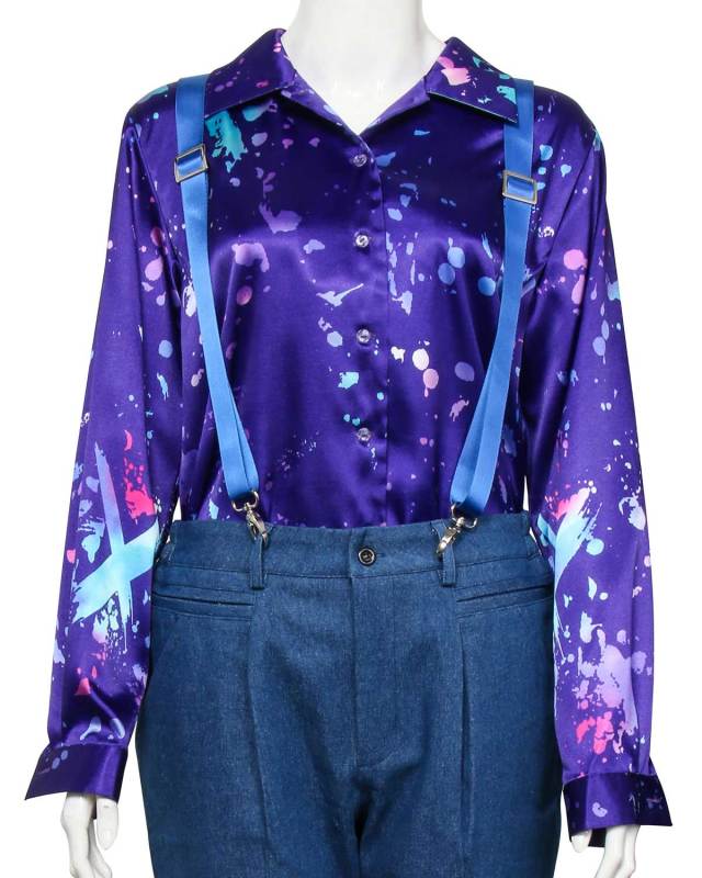 Stranger Things Season 3 Eleven Cosplay Costume Adult Purple Shirt Suspender Pants In Stock-Takerlama