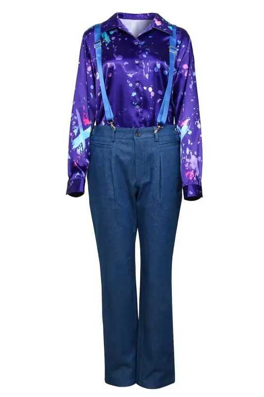 Stranger Things Season 3 Eleven Cosplay Costume Adult Purple Shirt Suspender Pants In Stock-Takerlama