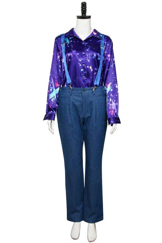 Stranger Things Season 3 Eleven Cosplay Costume Adult Purple Shirt Suspender Pants In Stock-Takerlama