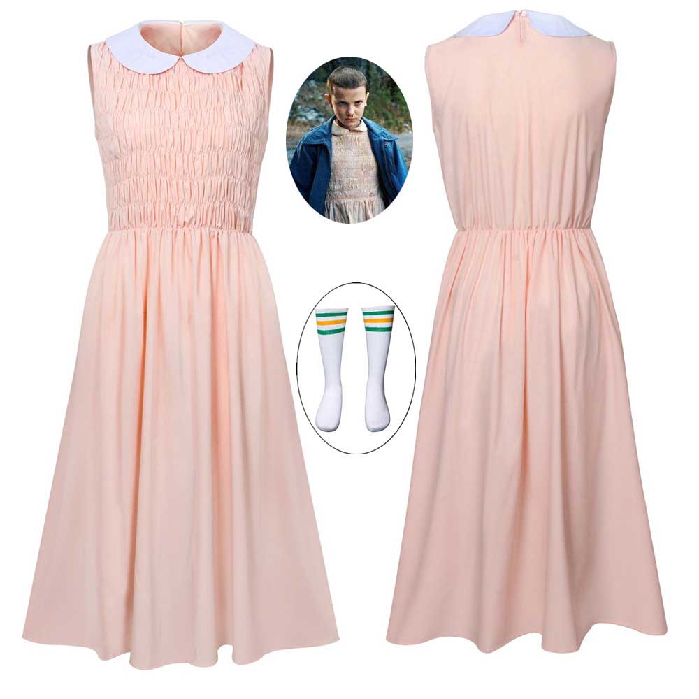 Stranger ST 1 Eleven Cosplay Pink Dress Women Halloween 11 Costume M XXL In Stock