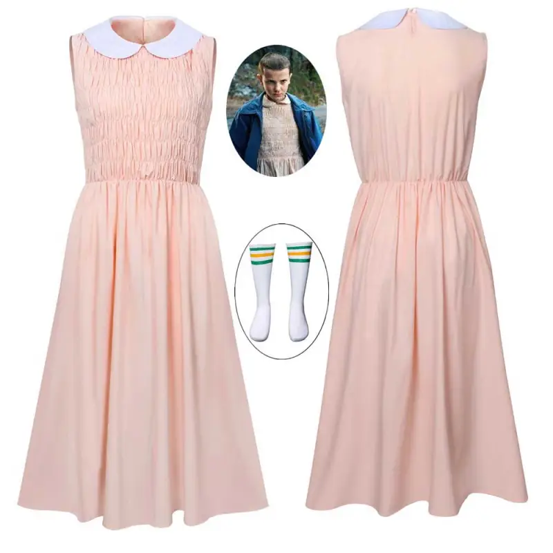 Stranger Things Season 1 Eleven Cosplay Pink Dress Women Halloween 11 Costume In Stock