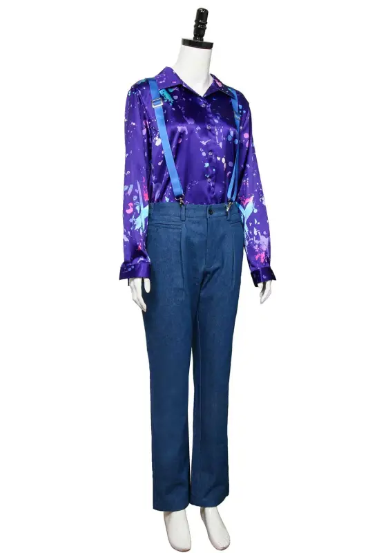 Stranger Things Season 3 Eleven Cosplay Costume Adult Purple Shirt Suspender Pants In Stock-Takerlama