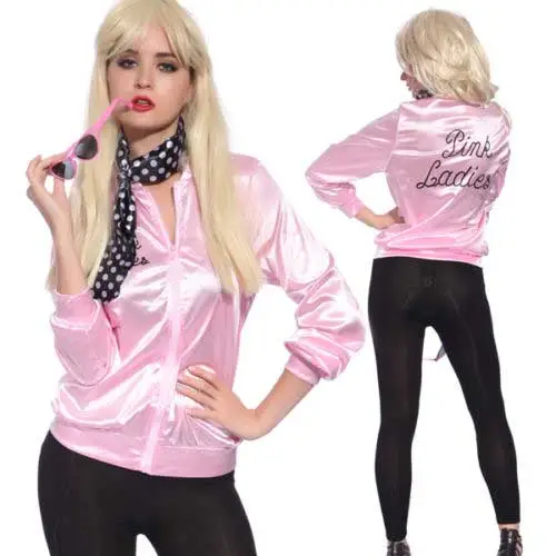 Adult Grease Pink Ladies Jacket Fancy Dress Musical Party Costume