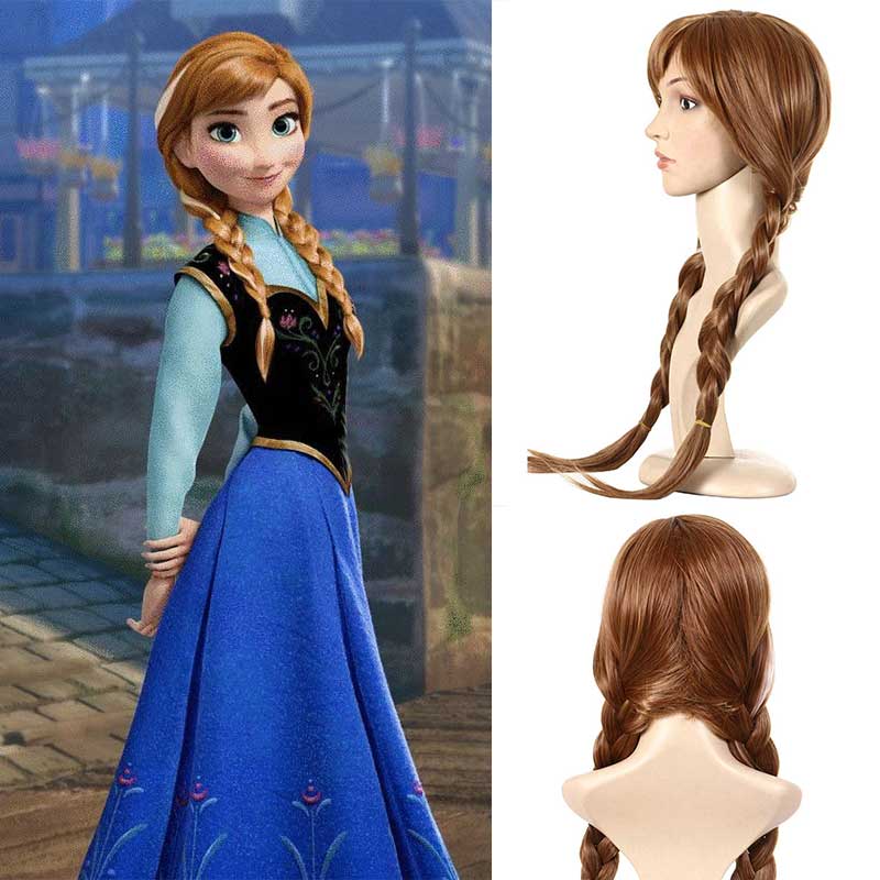 Takerlama Frozen 2 Adult Anna Brown Braid Disney Princess Wigs For Cosplay Party