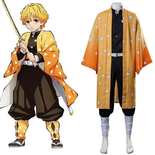 Adults Zenitsu Agatsuma Cosplay Costume Demon Slayer: Kimetsu no Yaiba