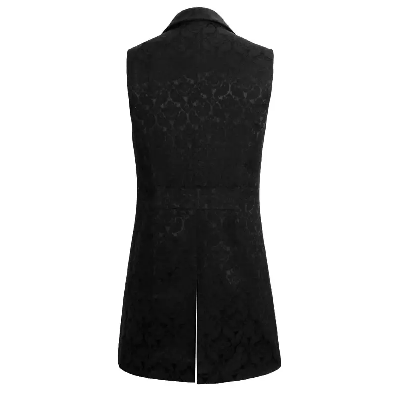 FLOWDREAM Unisex Double Breasted Lapel Collar Waistcoat Black Jacquard Vest Gothic Steampunk