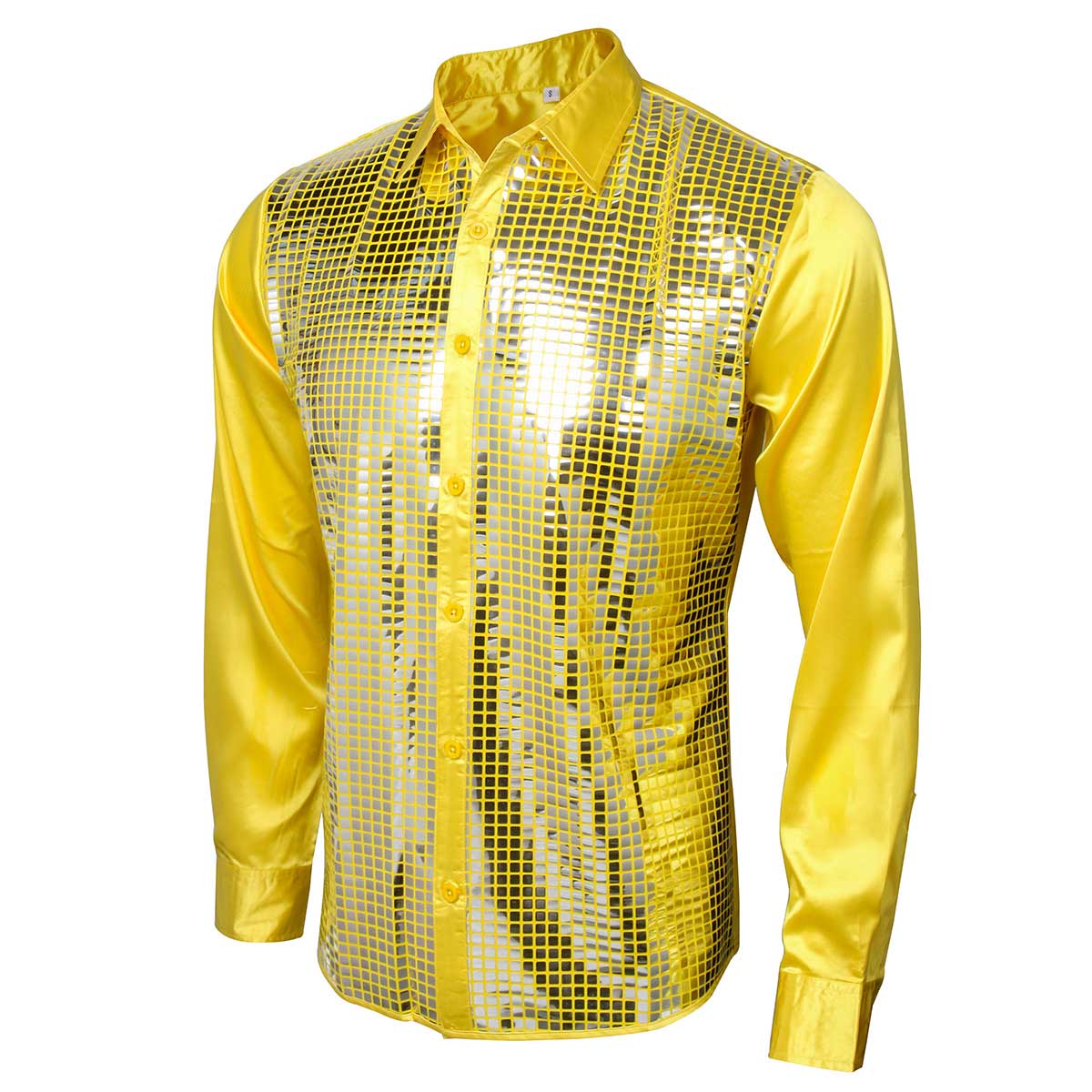 70s Disco Night Club Wear Men's Slim Fit Metallic Shiny Shirt 