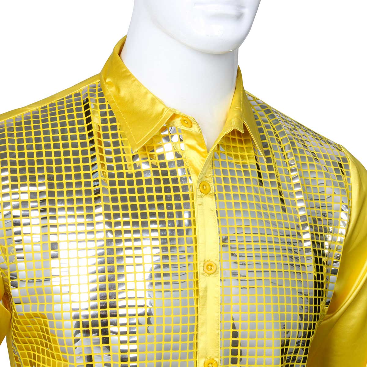 70s Disco Night Club Wear Men's Slim Fit Metallic Shiny Shirt 