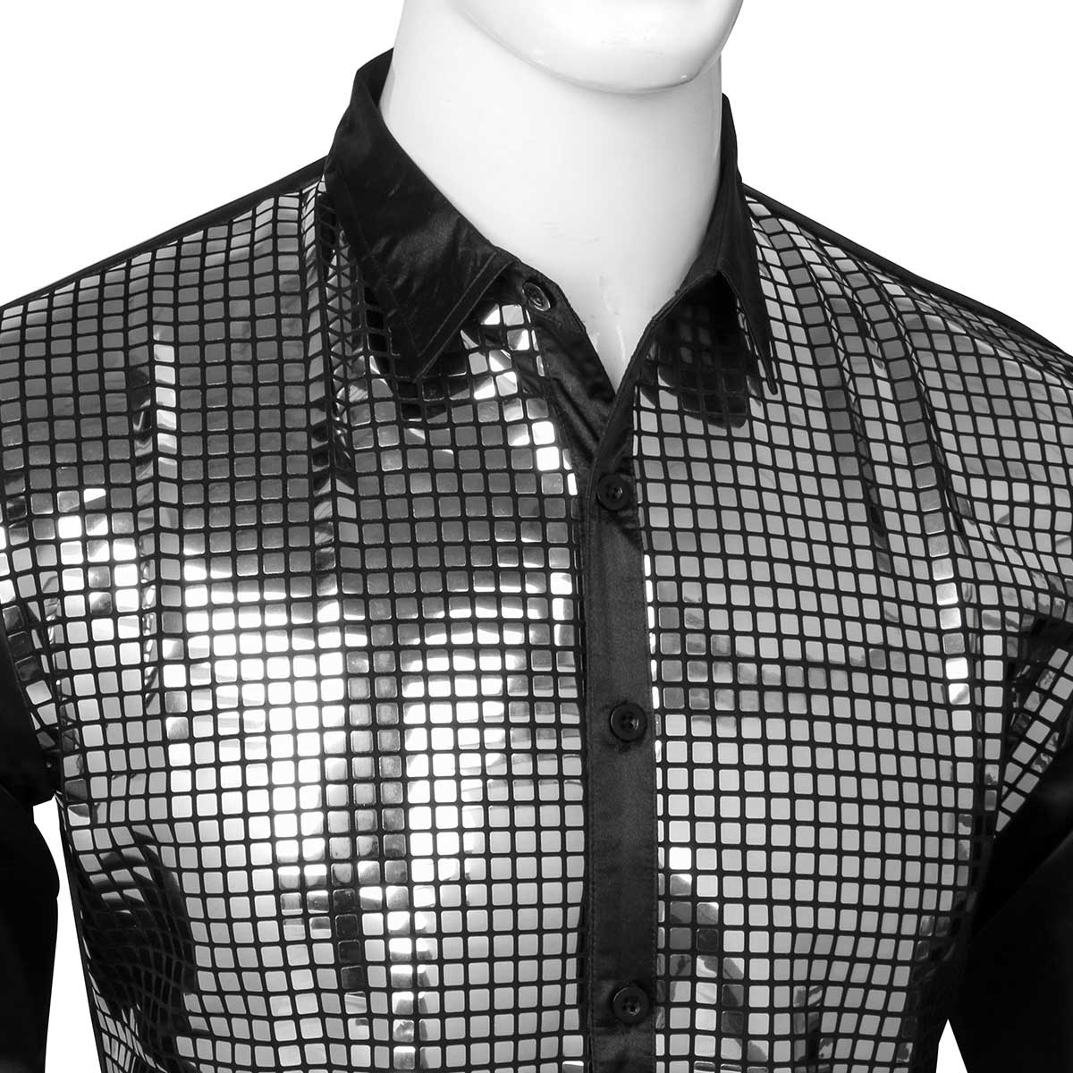 70s Disco Night Club Wear Men's Slim Fit Metallic Shiny Shirt 