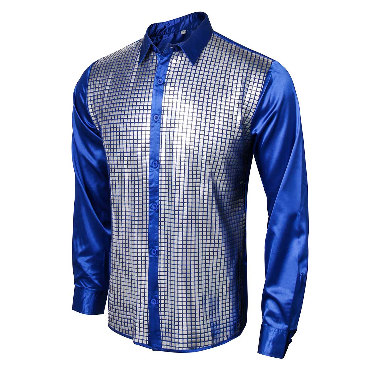 70s Disco Night Club Wear Men's Slim Fit Metallic Shiny Shirt 