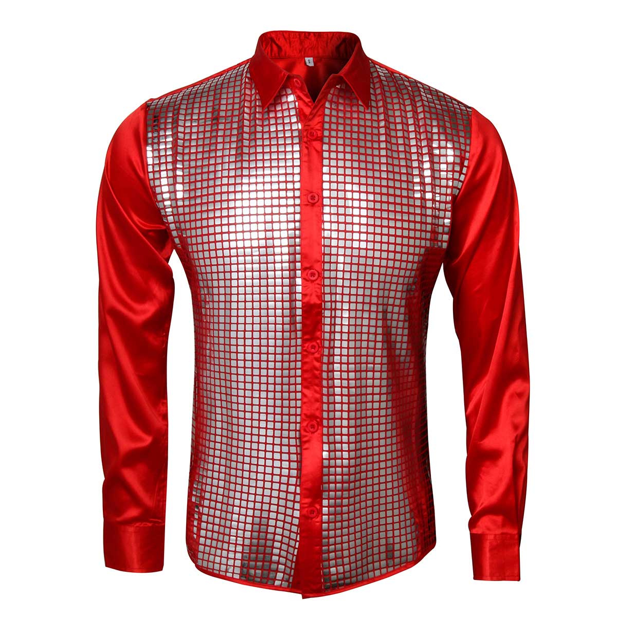 70s Disco Night Club Wear Men's Slim Fit Metallic Shiny Shirt 