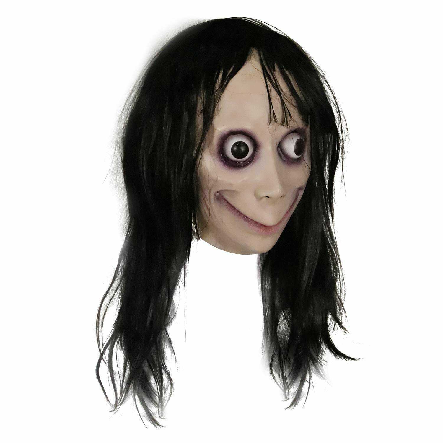 Scary Momo Costume Mask with Long Hair The Ring Halloween Cosplay Costume Party Props-Takerlama