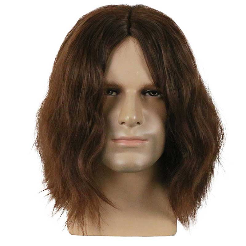 Cool Captain America Civil War Winter Soldier Bucky Barnes Cosplay Dark Brown Wigs Party Halloween Hair Toupee with Hairnet