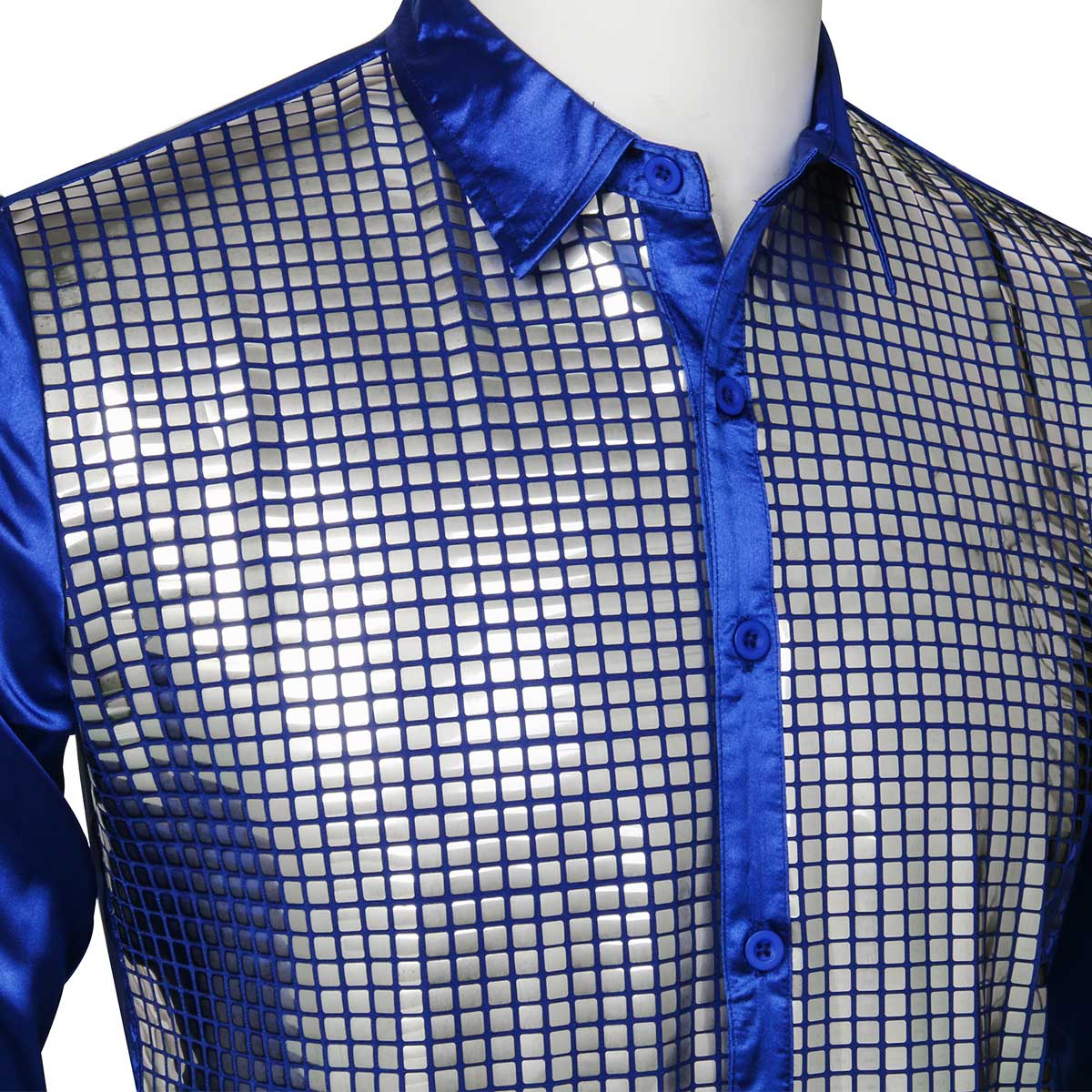 70s Disco Night Club Wear Men's Slim Fit Metallic Shiny Shirt 