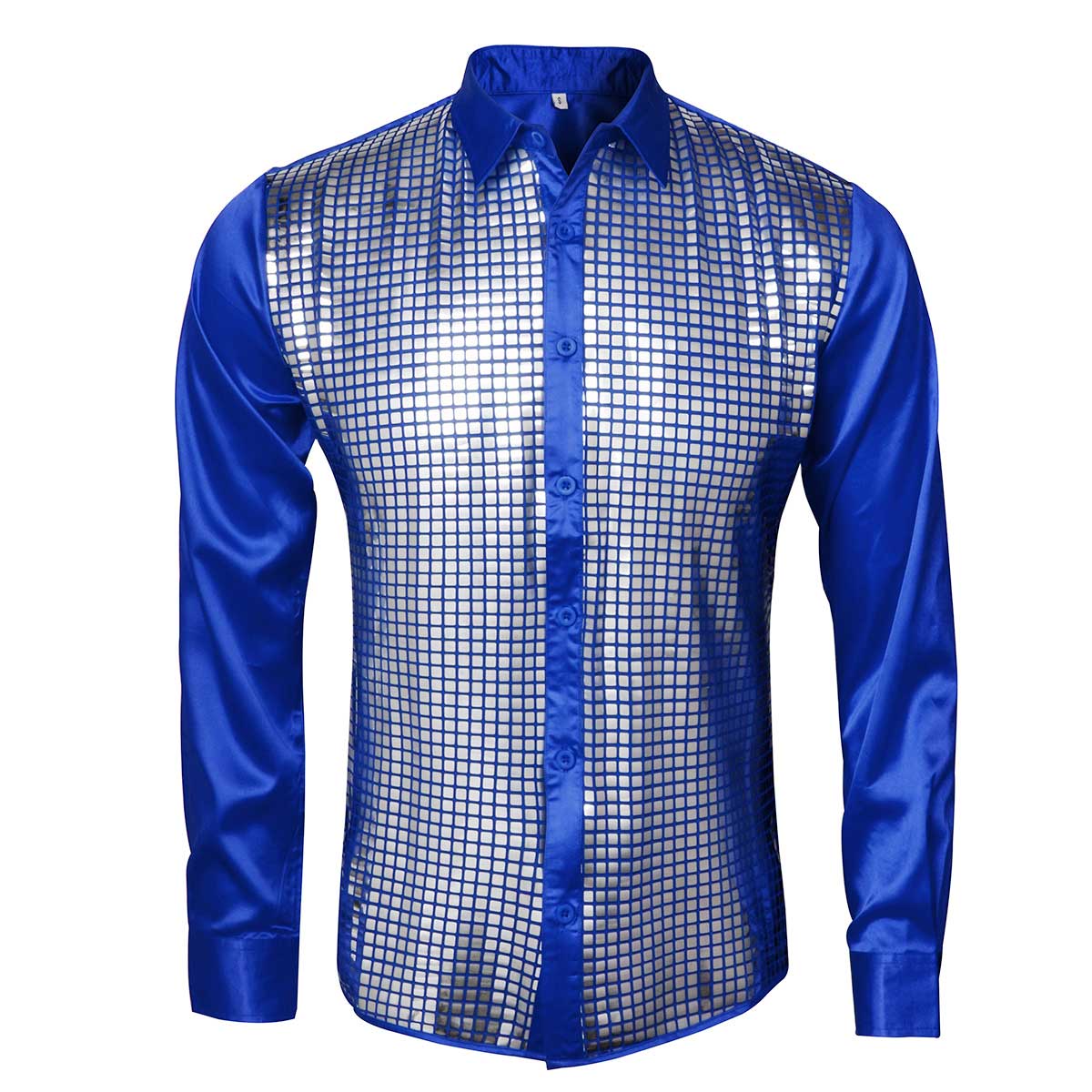 70s Disco Night Club Wear Men's Slim Fit Metallic Shiny Shirt 